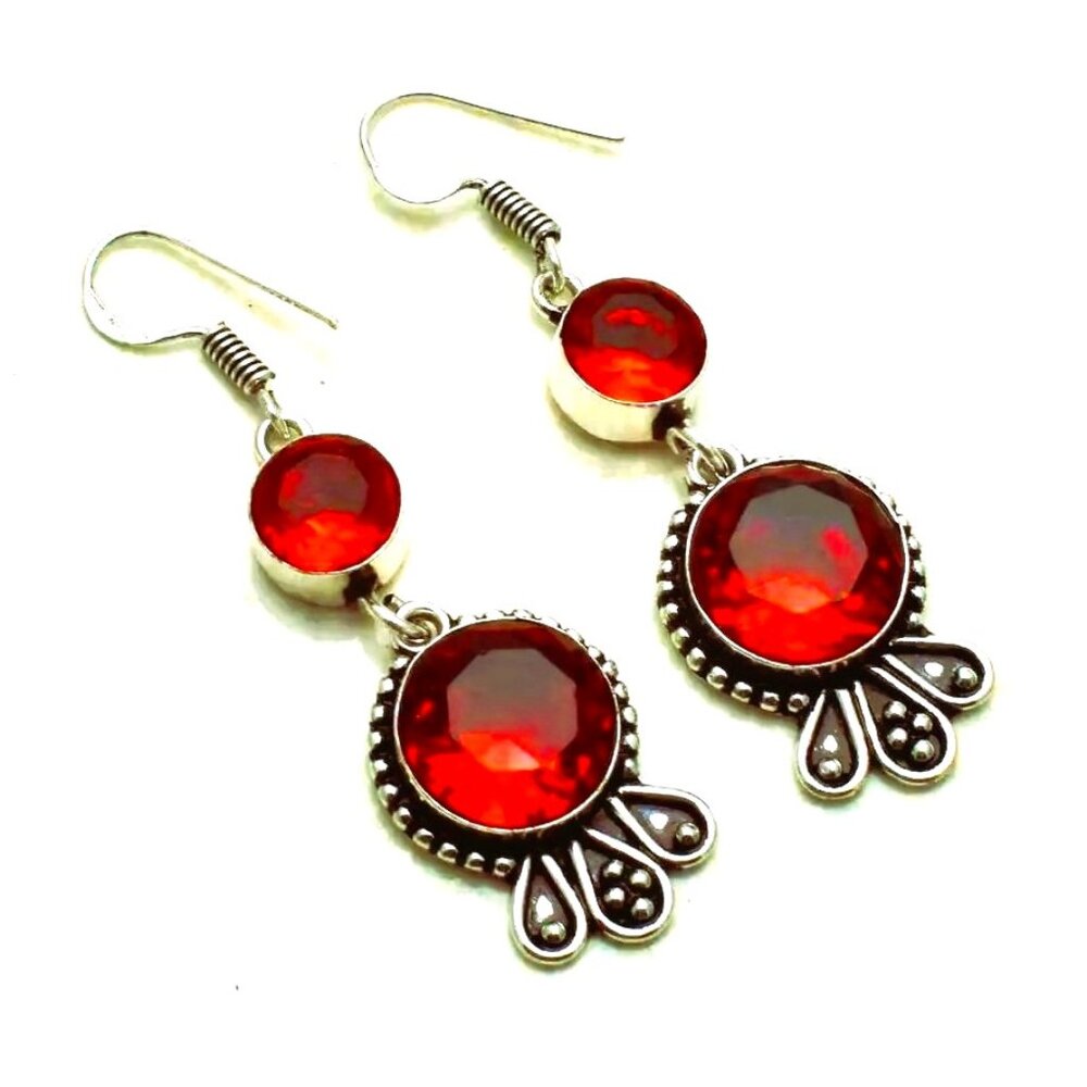 Garnet and Sterling Silver Earrings